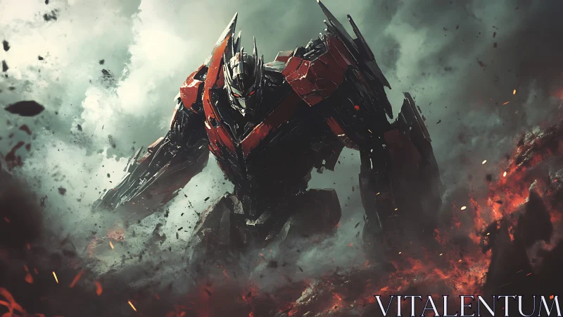 Volcanic battlefield emergence of armored war mech unit
