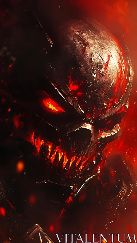 Flaming demonic skull emerges from molten shadowed darkness