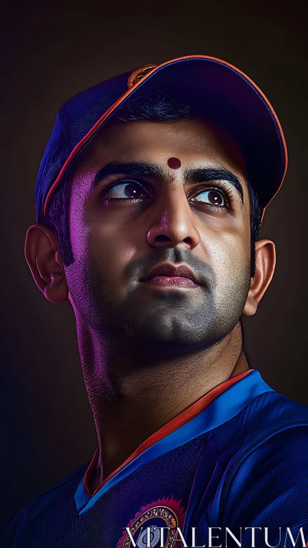 Portrait of male cricket player in team uniform and cap.