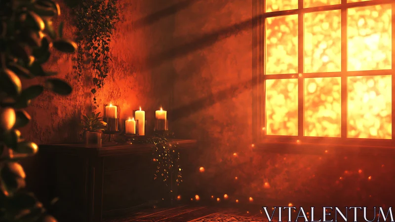 Candlelit Room Bathed in Warm Golden Firelight
