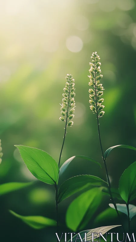 Soft morning light on tender green woodland stems.