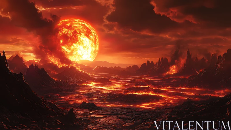 Volcanic exoplanet landscape shows molten terrain and star