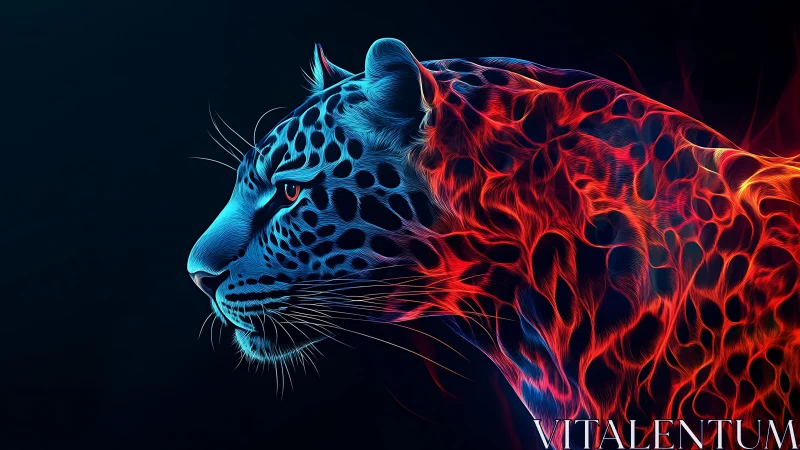 Radiant Leopard Glows with Electric Blue and Fiery Red
