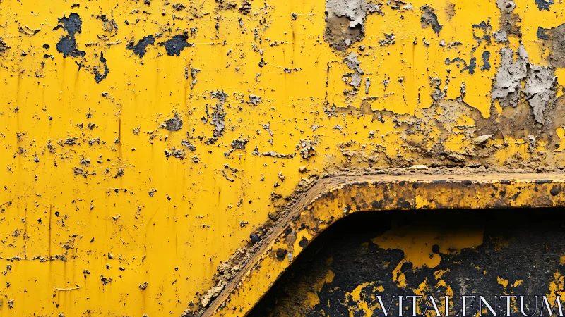 Weathered yellow industrial metal with scraped paint texture.