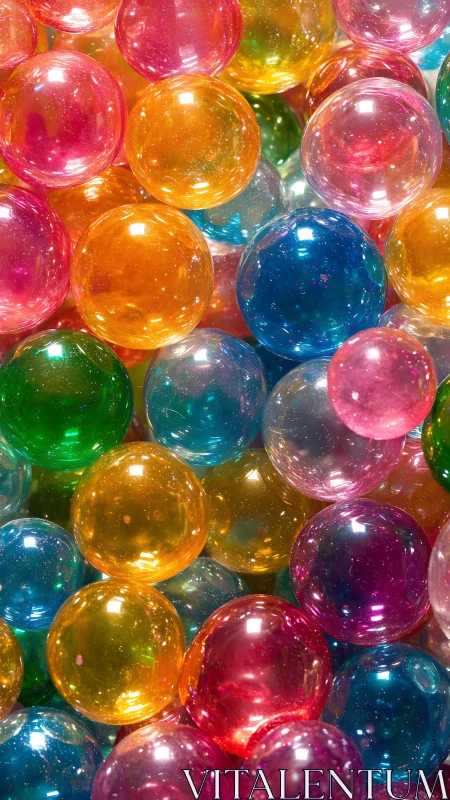 Glossy translucent gel beads form dense colorful cluster