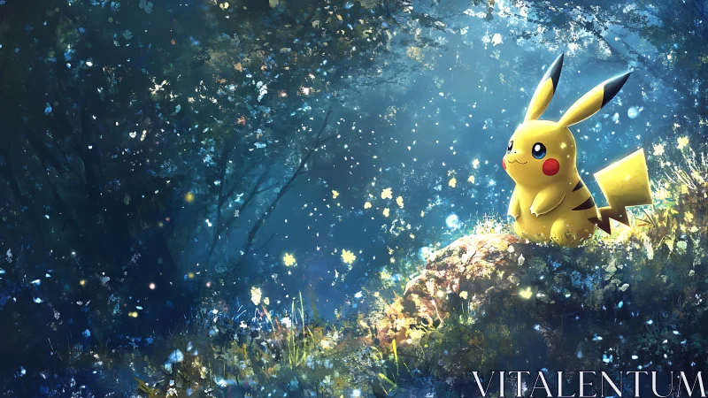 Electric creature rests on glowing forest ridge at dusk