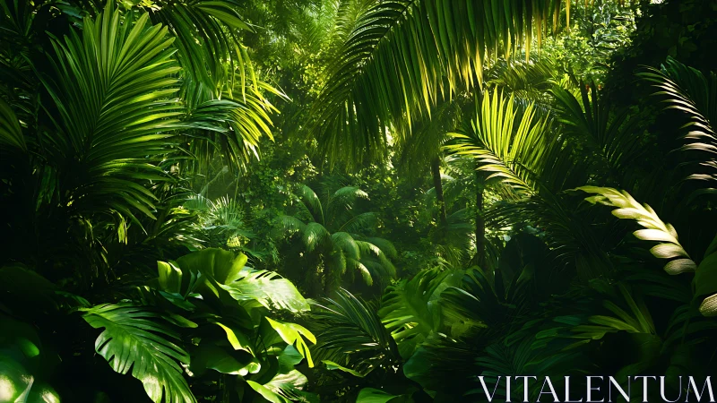 Lush Green Rainforest Canopy Glowing with Tropical Sunlight