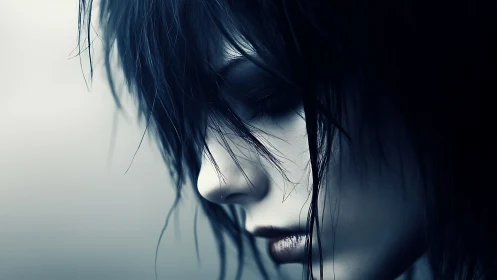 Rain-soaked porcelain dreamer in electric midnight hush.