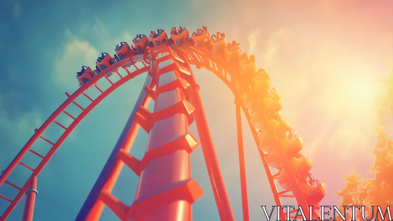 Thrilling Roller Coaster Ride Under Vibrant Summer Sunlight.