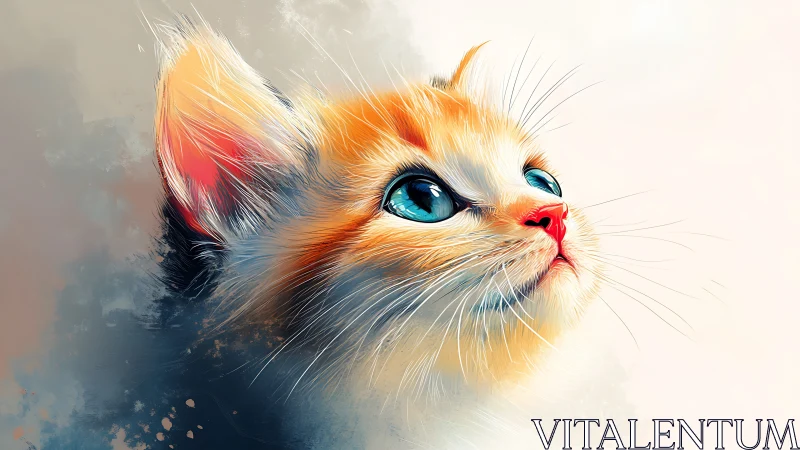 Ginger Cat with Blue Eyes Rendered in Watercolor Style