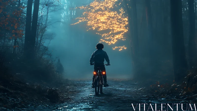 Cyclist's Journey Through the Glowing Forest.