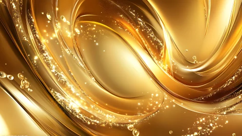 Liquid gold abstract waves with luminous sparkling particles