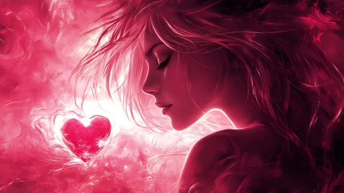 Radiant Heart: Where Emotion Glows Luminescent Pink