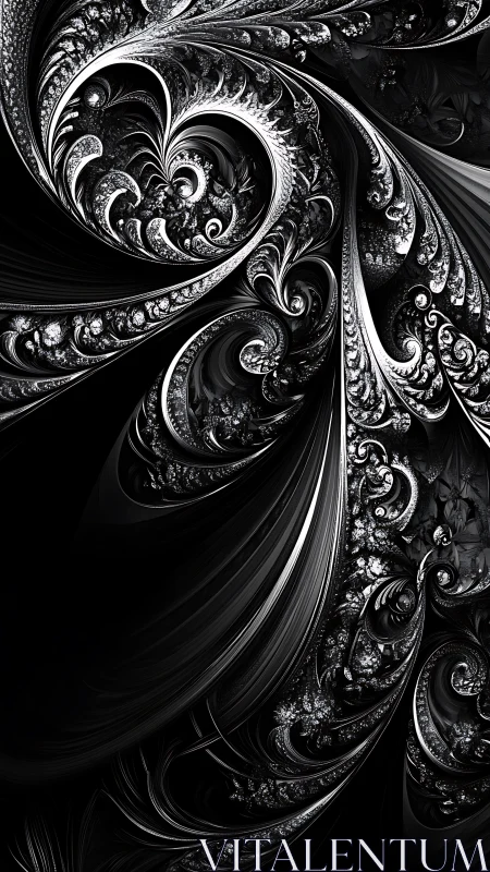 Monochrome fractal swirls with ornate abstract patterns.