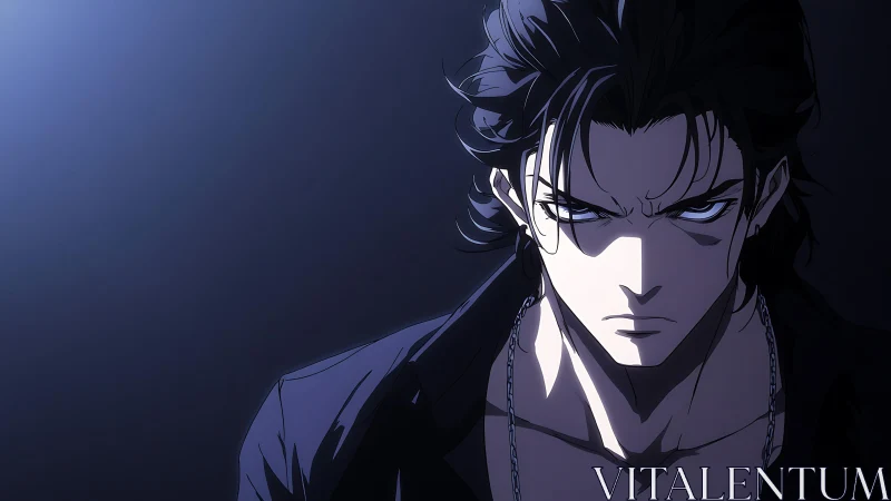 Intense anime male portrait uses dramatic split key lighting