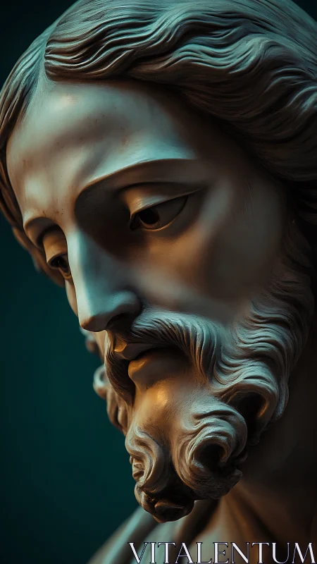 Classical sculpted bust in cinematic 3D chiaroscuro lighting.