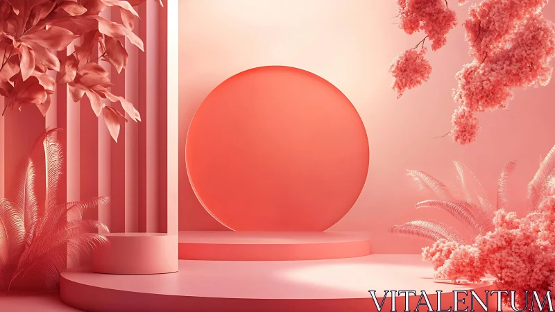 Blush coral podium garden circling soft geometric dreams.