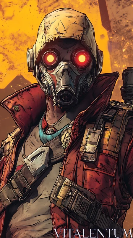 Post‑apocalyptic scout in gas mask with glowing optical sensors