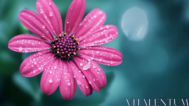 Pink Cosmos Drenched in Dew Droplets.