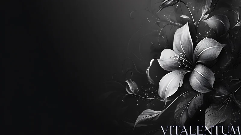 Ethereal monochrome flowers bloom with luminous grace.