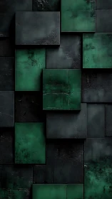Layered emerald panels in staggered industrial grid composition.