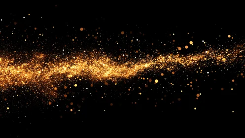 Golden glitter stream over black abstract background.