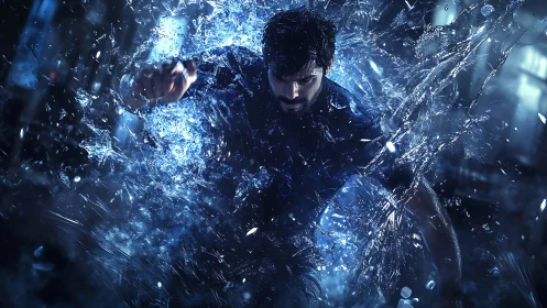 Kinetic splash dynamics around sprinting male subject in motion.