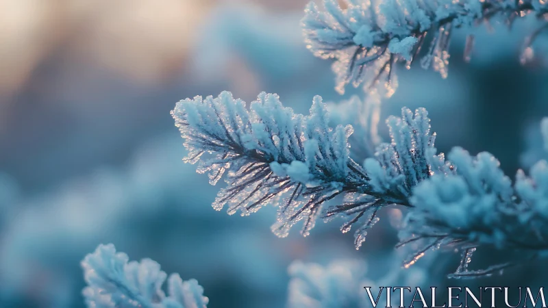 Macro study of frost-encrusted conifer needles in cold light