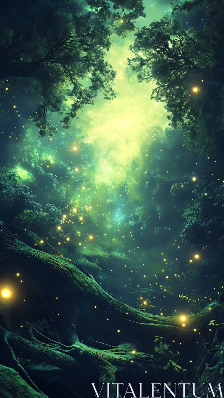 Luminous Cathedral Where Fireflies Dream Among Ancient Roots