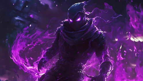 Shadow rogue emerges in swirling violet spectral flames.