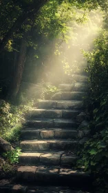 Ancient Steps Breathe Golden Light Through Verdant Canopy.