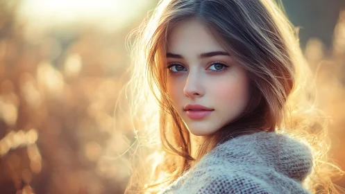 Soft golden hour portrait captures quiet autumn tenderness