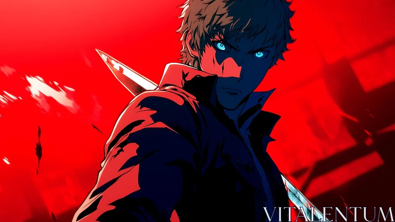 Blue-eyed swordsman dominates crimson battleground. Period.