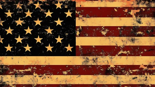 Distressed flag design shows worn stars and stripes pattern