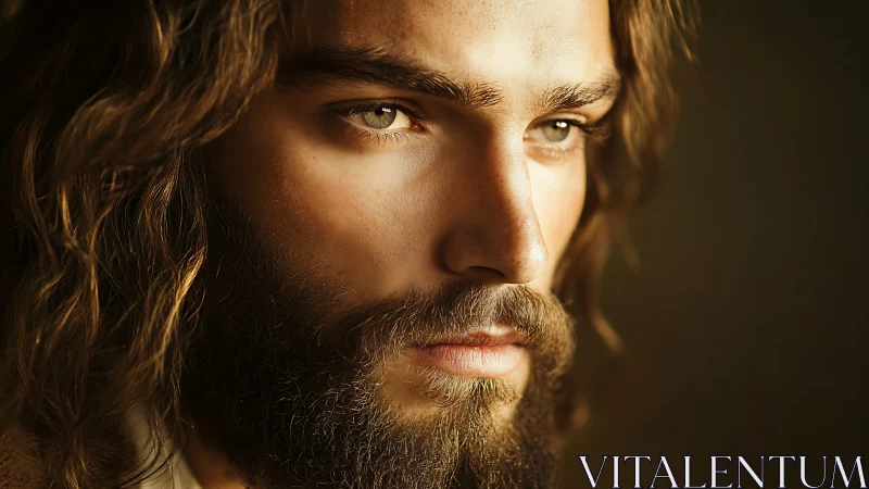 Bearded male portrait in warm dramatic close-up lighting.