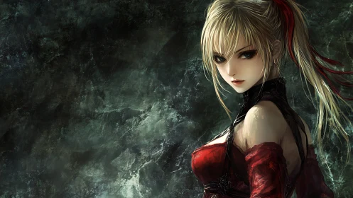 Digital painting portrait with gothic anime heroine profile.