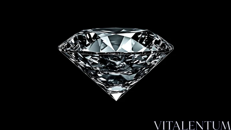 Brilliant cut diamond glows against deep black background.