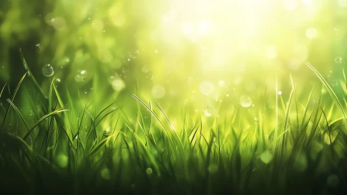 Close view of green grass blades under diffuse sunlight.