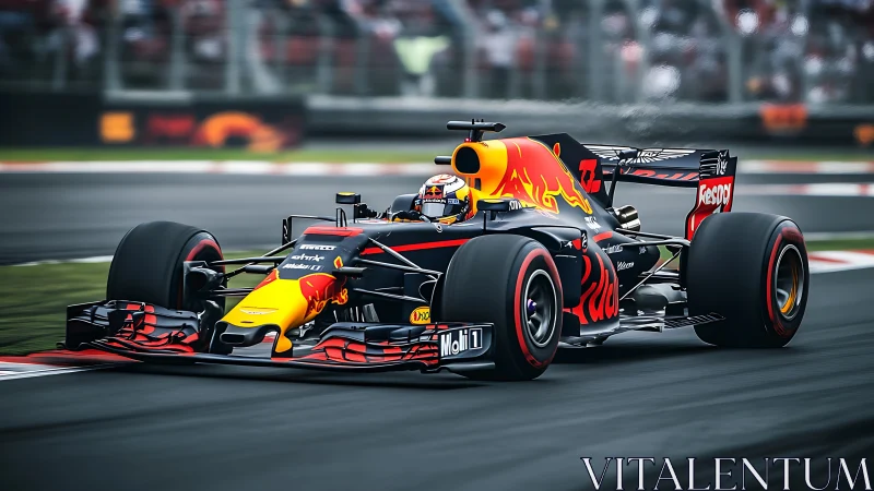 Formula 1 Red Bull car accelerates through fast circuit corner