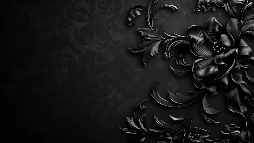 Black floral relief with right-aligned ornamental elements.