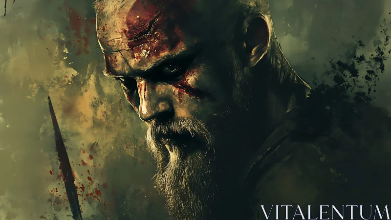 Battle-scarred warrior portrait in moody chiaroscuro lighting