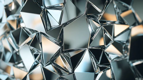 Geometric mirrored shards reflect soft light and depth.