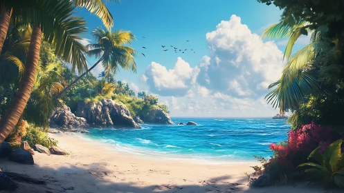 Tropical Paradise Coastline with Layered Depth.