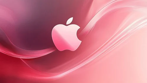 Apple Logo on Pink Gradient Background with Fluid Elements