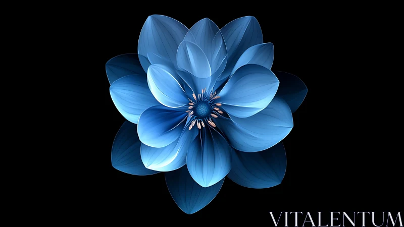 Blue Blossom. Digital Flower Study Against Black.
