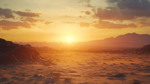 Sunlit arid plateau extends toward distant mountain silhouettes