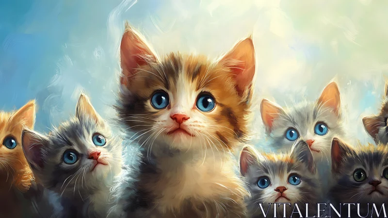 Kittens with Blue Eyes in Warm Light Tones.