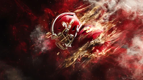 Explosive digital rendering of an American football player in motion
