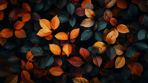 Chromatic autumn foliage array under controlled low-key lighting.