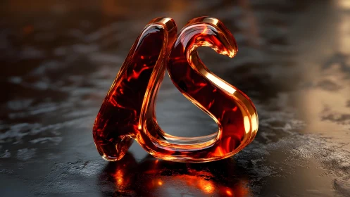 Glossy Amber "AS" Letters in Modern 3D Style on Dark Surface.